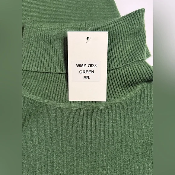 NWT Midi Knitted Ribbed Turtleneck Bodycon Sweater Dress Green Size M/L - Picture 10 of 13